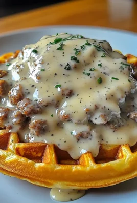 Cheddar Chive Waffles with Sausage Gravy