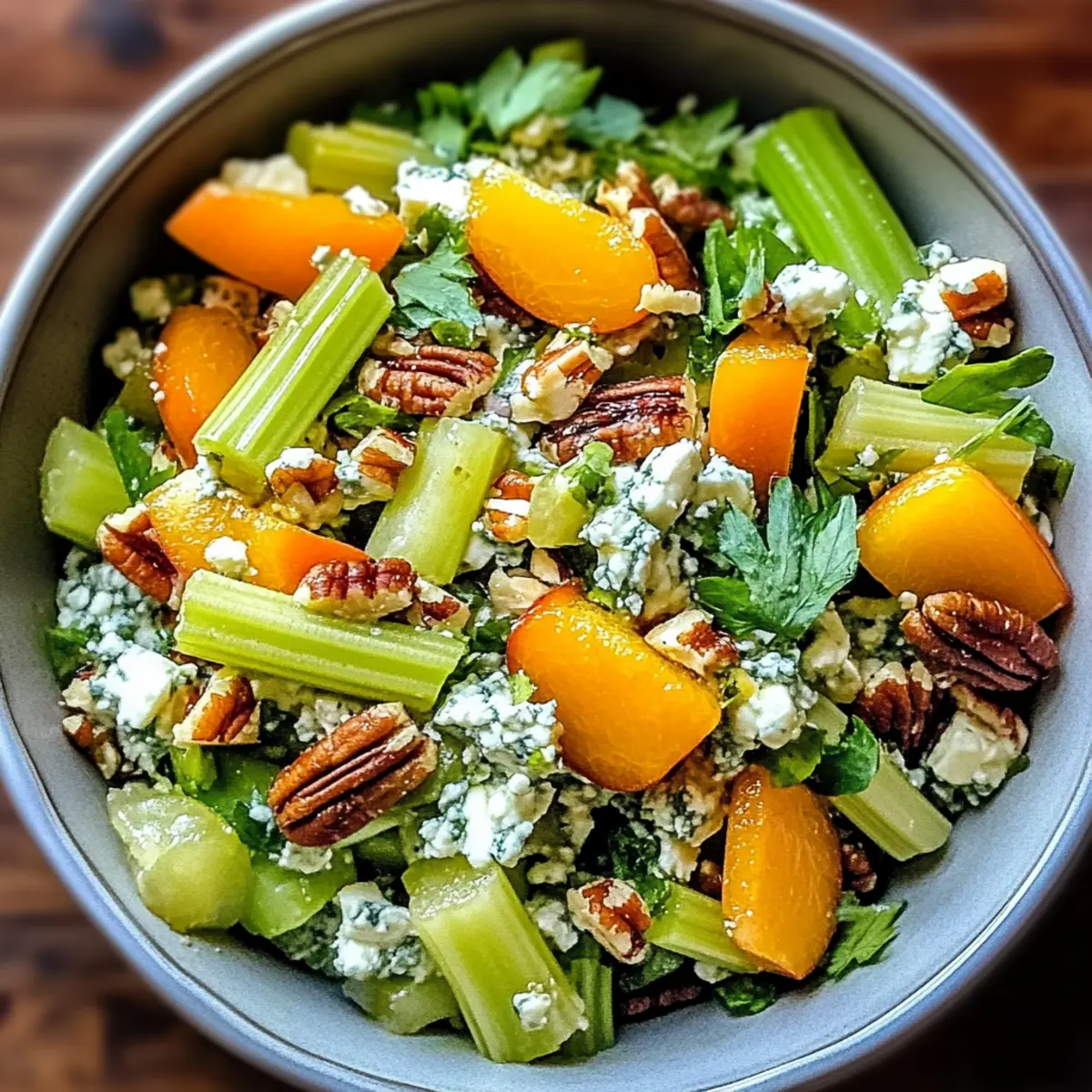 Celery Chopped Salad with Apricots, Gorgonzola, and Pecans Delight