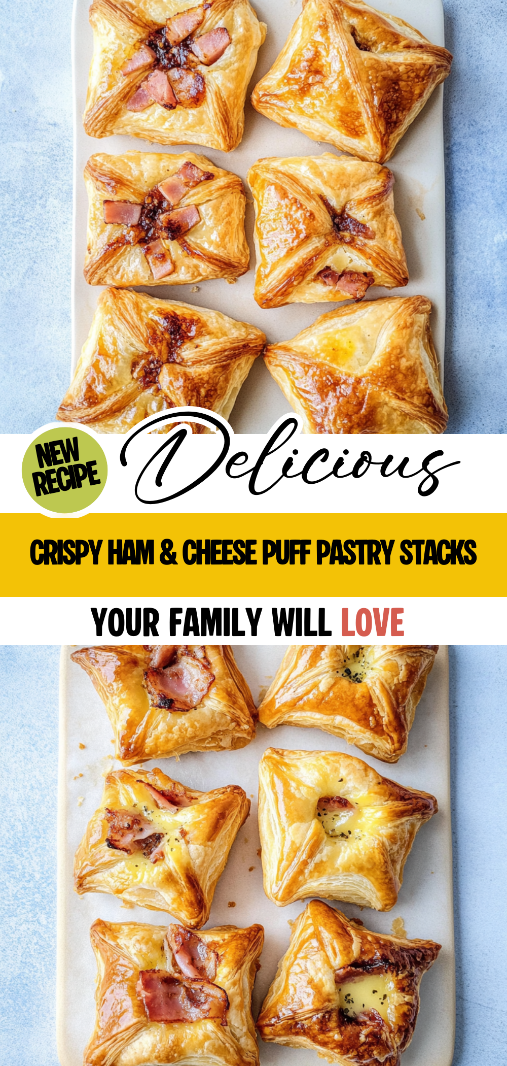 Crispy Ham & Cheese Puff Pastry Stacks