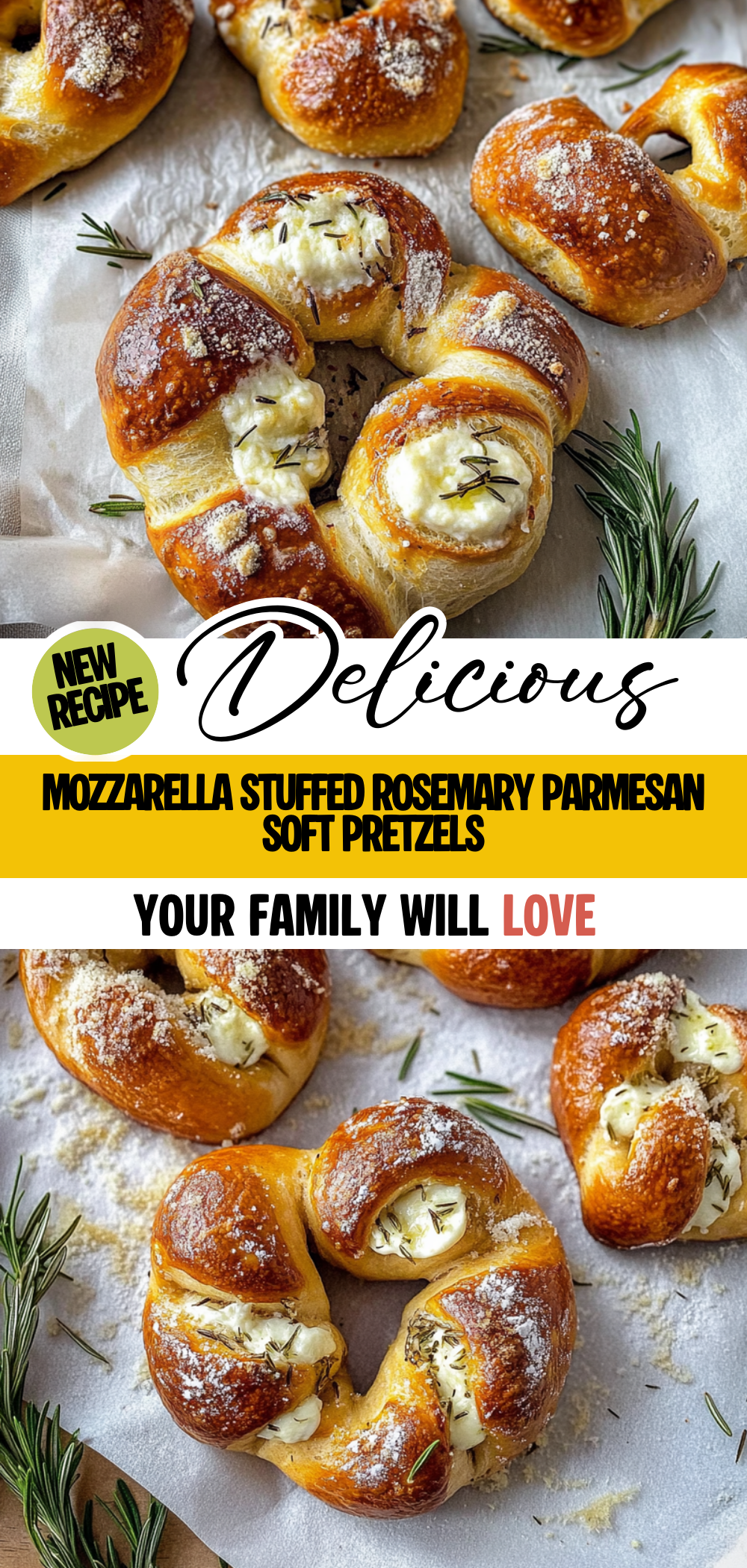 Mozzarella Stuffed Rosemary Parmesan Soft Pretzels