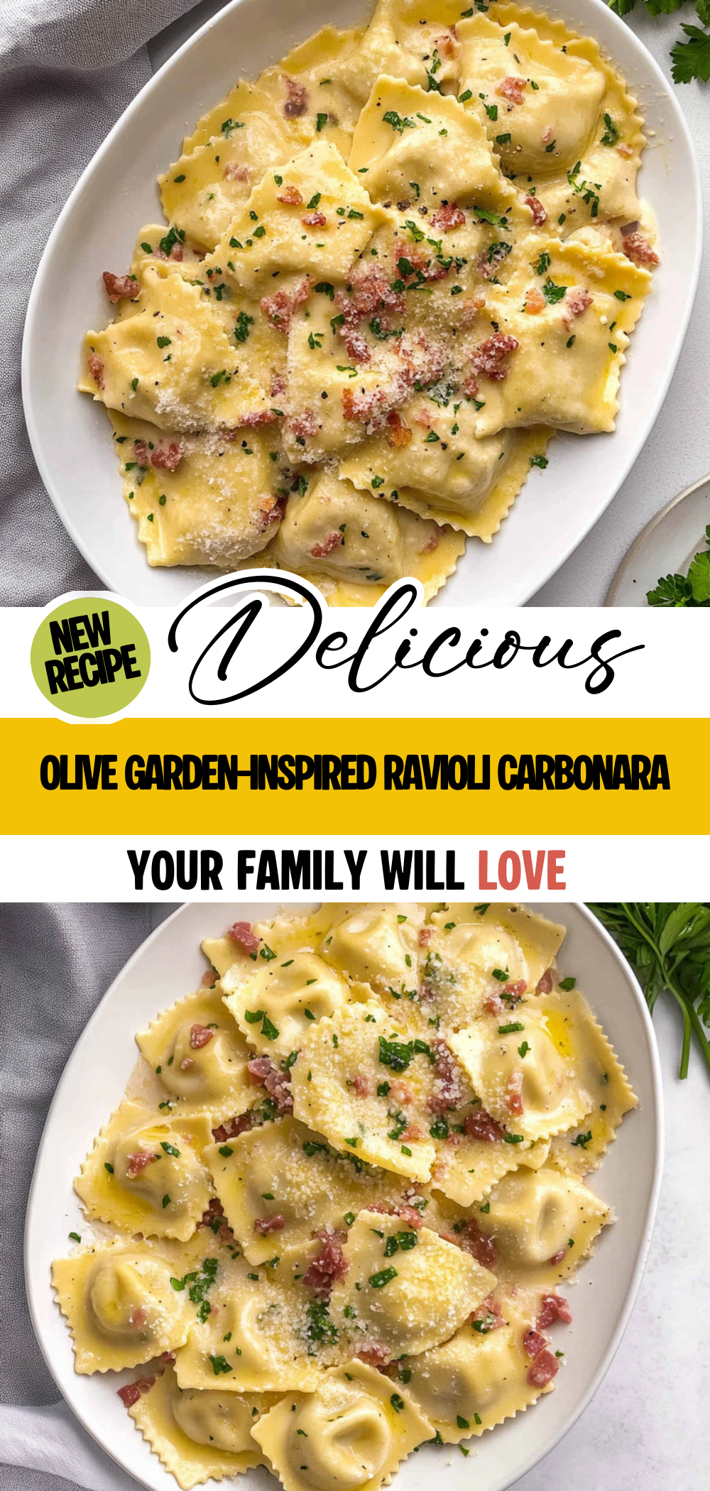 Olive Garden-Inspired Ravioli Carbonara