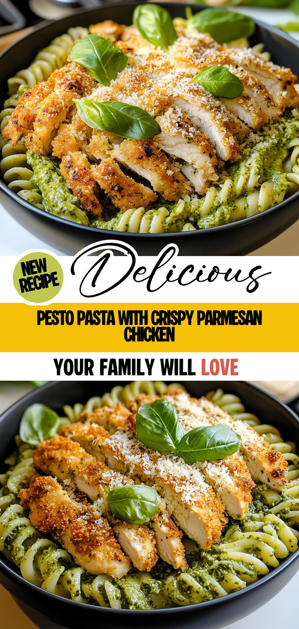 Pesto Pasta with Crispy Parmesan Chicken