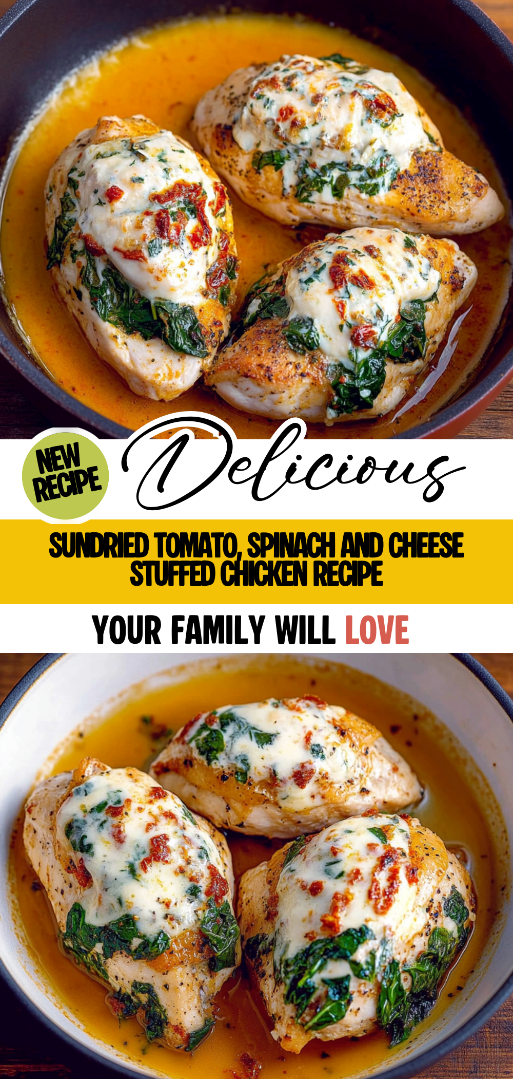 Sundried Tomato, Spinach and Cheese Stuffed Chicken Recipe